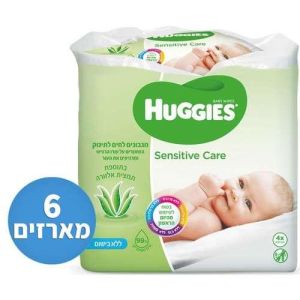 מגבונים לעור רגיש בתוספת תמצית אלוורה וללא בישום Huggies - סך הכל 6 מארזים, 4 