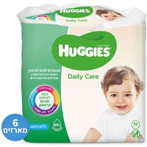 מגבונים ללא בישום Huggies - סך הכל 6 מארזים, 4 חבילות בכל מארז, 24 חבילות בסך הכ