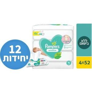 מארז הכולל 12 חבילות (3 מארזים של 4 יחידות) מגבוני Pampers ללא בישום