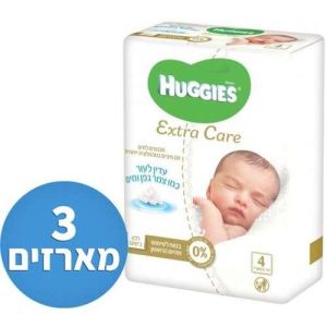 Babiez טיפול מגבונים לחים עדינים לעור כמו צמר גפן Huggies - סך הכל 3 מארזים, 4 חבילות בכל מ