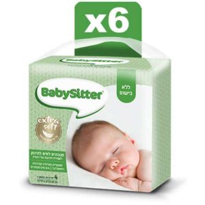 מגבונים לחים לתינוק אקסטרה סופט ללא בישום Babysitter - סך הכל 6 מארזים, 4 חבילו