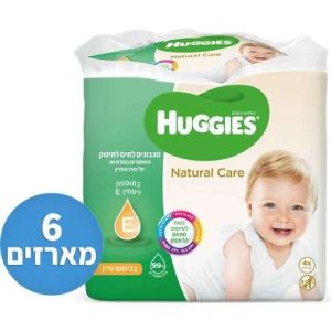מגבונים מבושמים בתוספת ויטמין Huggies E  - סך הכל 6 מארזים, 4 חבילות בכל מארז, 2